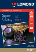 Фотобумага Lomond А4 (1101112), суперглянцевая(Super Glossy Bright), 200 гр/20 л, для струйной печати