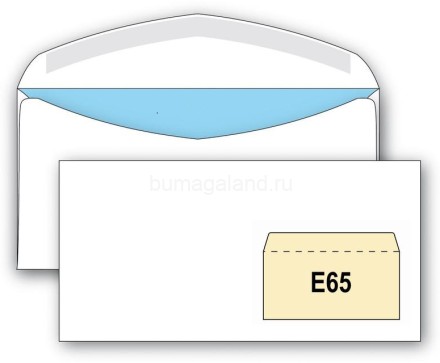 Конверт E65 (110*220 мм), белый, клеевой (100 шт)