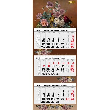 Календарь квартальный 2019, премиум "Цветы"