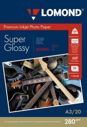 Фотобумага Lomond А3 (1104102), суперглянцевая(SuperGlossy Warm), 280 гр/20 л, для струйной печати