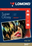 Фотобумага Lomond А4 (1103101), суперглянцевая(Super Glossy Bright), 260 гр/20 л, для струйной печати