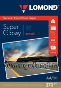 Фотобумага Lomond А4 (1106100), суперглянцевая(Super Glossy Bright), 270 гр/20 л, для струйной печати