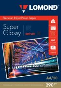 Фотобумага Lomond А4 (1108100), суперглянцевая(Super Glossy Bright), 290 гр/20 л, для струйной печати