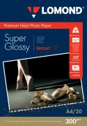 Фотобумага Lomond А4 (1109100), суперглянцевая(Super Glossy Bright), 300 гр/20 л, для струйной печати